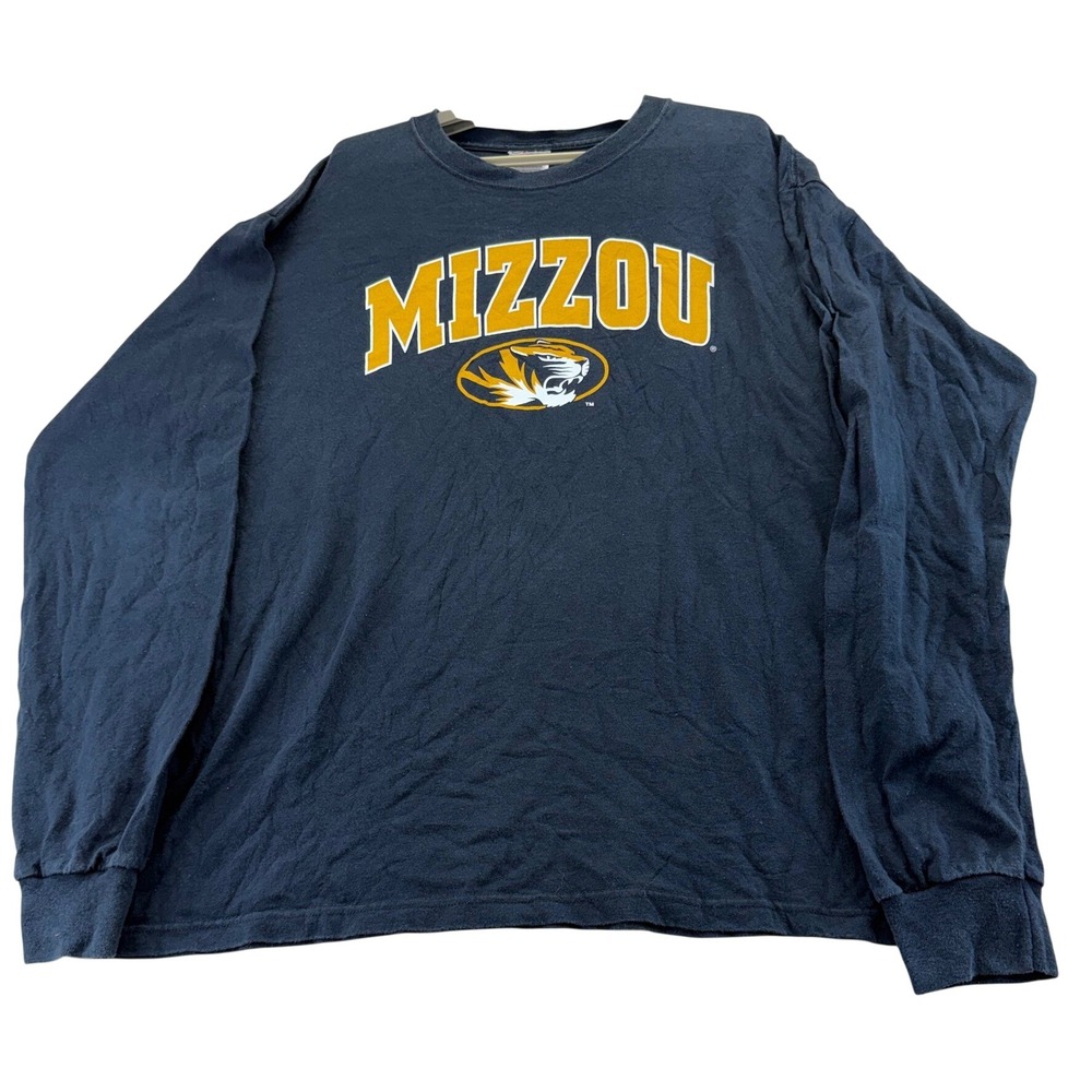 Port and Company Shirt Mens XL Navy Mizzou Tigers Long Sleeve Graphic Tee USA
